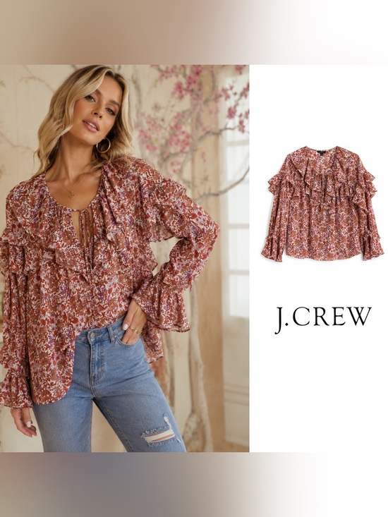 J. Crew Tops - NEW J.Crew Ruffle Crinkle Chiffon Top in the "Fête Floral" print